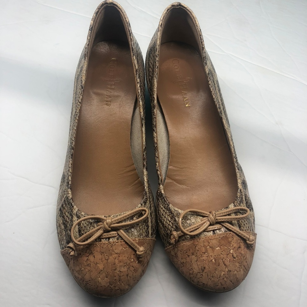 Cole Haan Air Tali Wedge Pump Snake Print Cork Bow